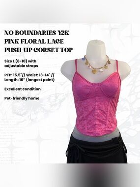 No Boundaries Y2K Pink Floral Lace Corset Bustier Top